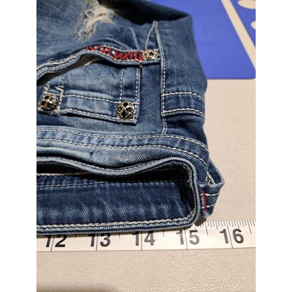 Rue 21 Premiere Jeans Womens Size 8 Preppy Grunge Y2K Distressed Patched - Picture 8 of 9